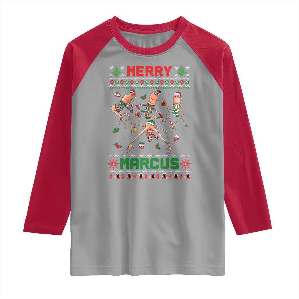 Funny Merry Marcus Raglan Shirt Ugly Christmas Marcus The Worm Meme Gift - Wonder Print Shop