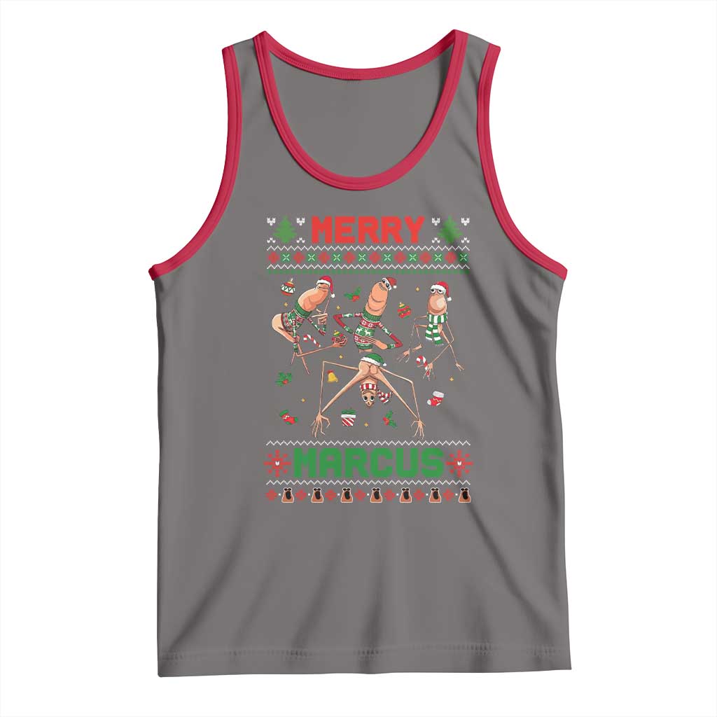 Funny Merry Marcus Tank Top Ugly Christmas Marcus The Worm Meme Gift - Wonder Print Shop
