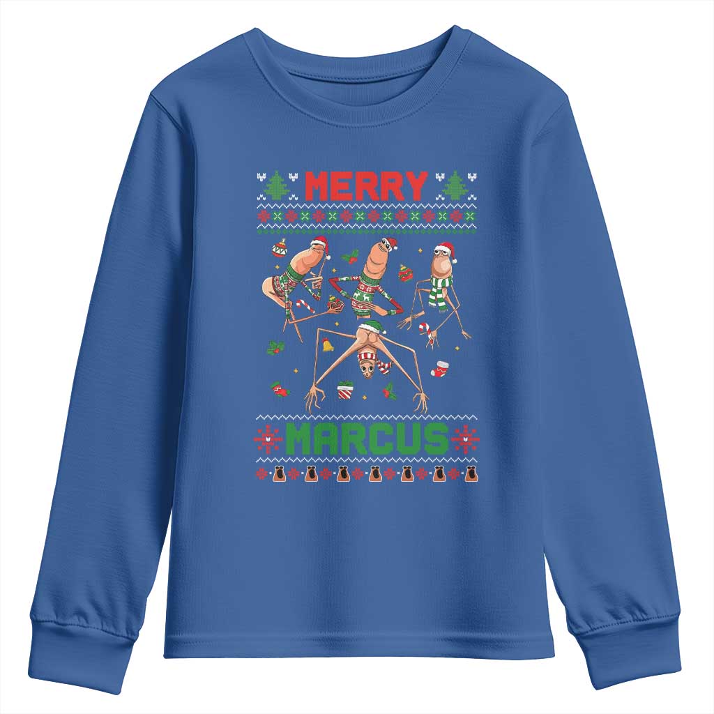 Funny Merry Marcus Youth Sweatshirt Ugly Christmas Marcus The Worm Meme Gift - Wonder Print Shop