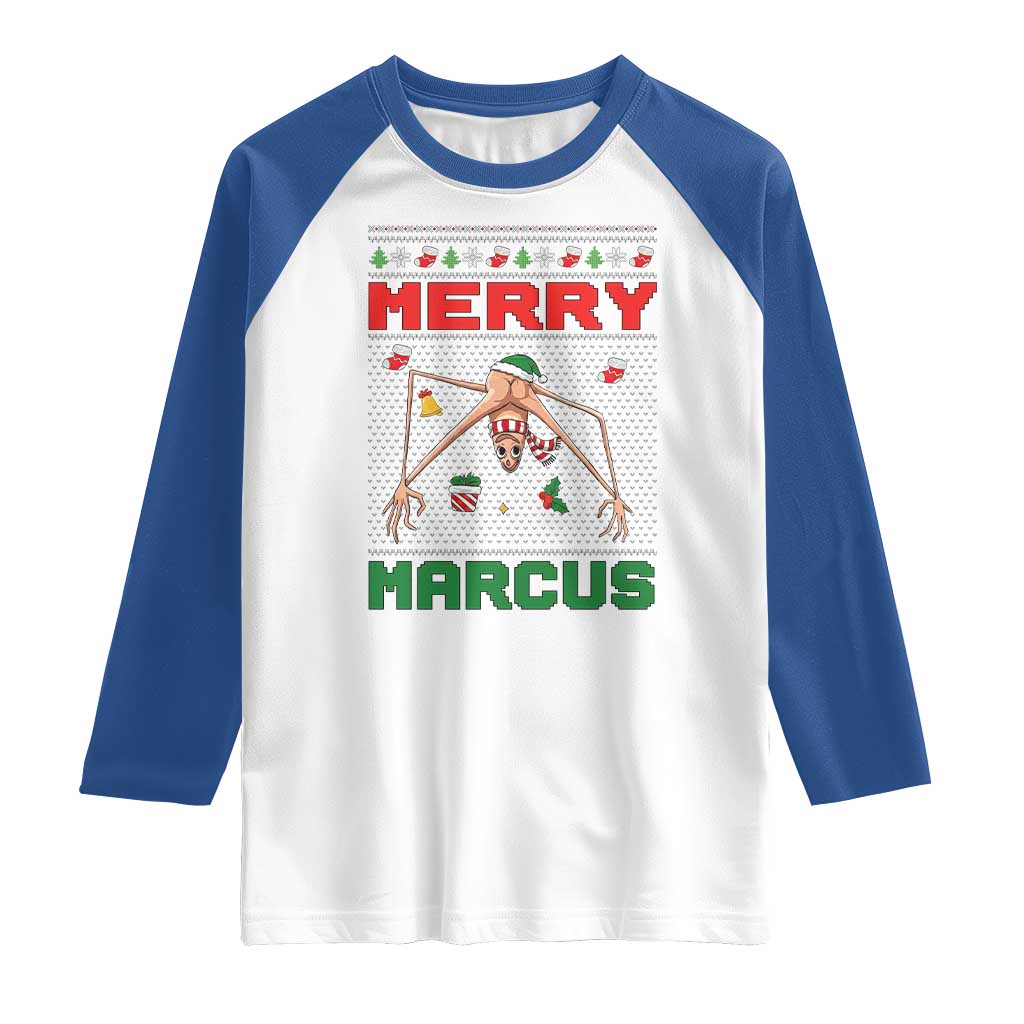 Marcus The Worm Meme Merry Marcus Raglan Shirt Funny Ugly Christmas Gift - Wonder Print Shop