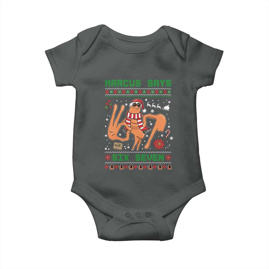 Marcus Says Six Seven Baby Onesie Funny Ugly Christmas Meme Gift - Wonder Print Shop