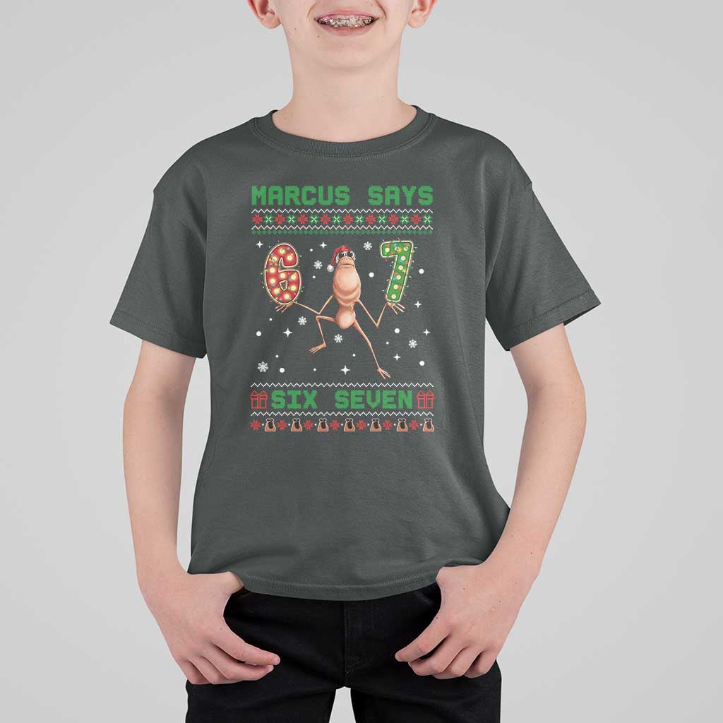 Marcus Says Six Seven Meme Christmas Ugly Sweater T Shirt For Kid Trendy Tiktok Gift - Wonder Print Shop