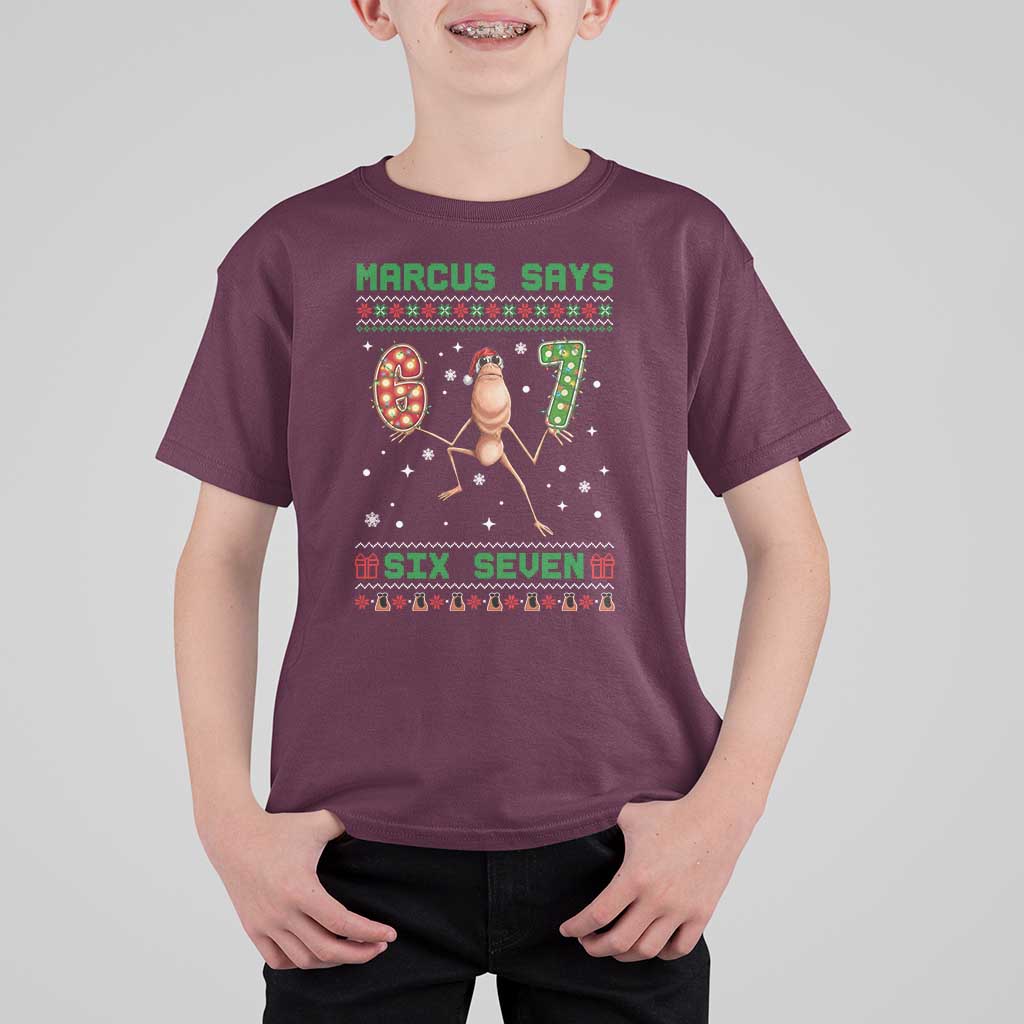 Marcus Says Six Seven Meme Christmas Ugly Sweater T Shirt For Kid Trendy Tiktok Gift - Wonder Print Shop
