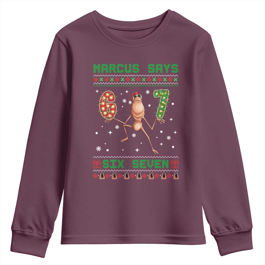 Marcus Says Six Seven Meme Christmas Ugly Sweater Youth Sweatshirt Trendy Tiktok Gift - Wonder Print Shop
