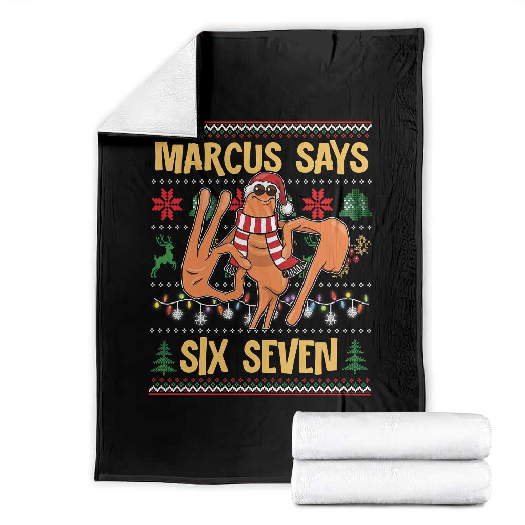Funny Gen Z Alpha Ugly Christmas Gift Throw Blanket Marcus Says Six Seven - Wonder Print Shop