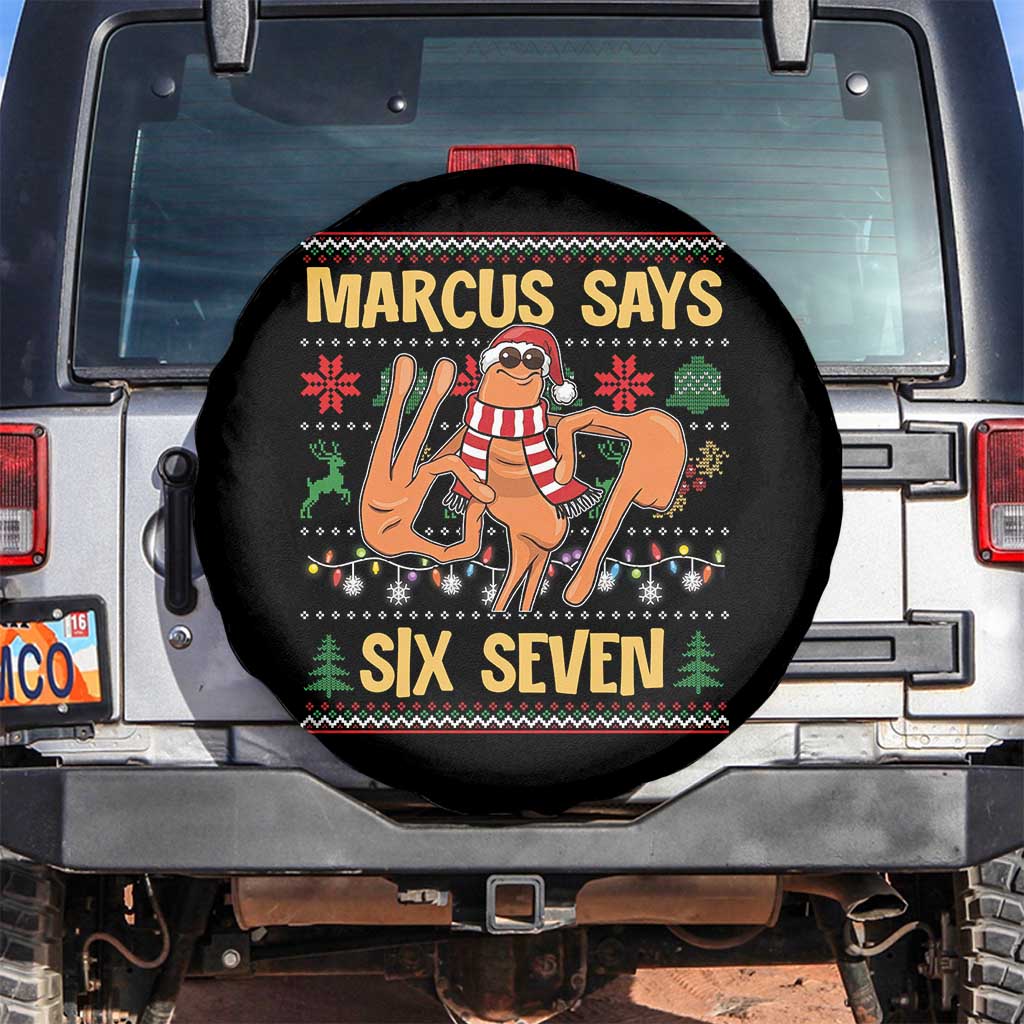 Funny Gen Z Alpha Ugly Christmas Gift Spare Tire Cover Marcus Says Six Seven - Wonder Print Shop