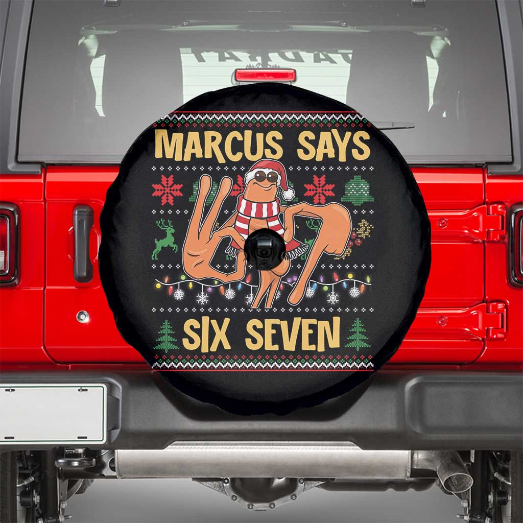 Funny Gen Z Alpha Ugly Christmas Gift Spare Tire Cover Marcus Says Six Seven - Wonder Print Shop