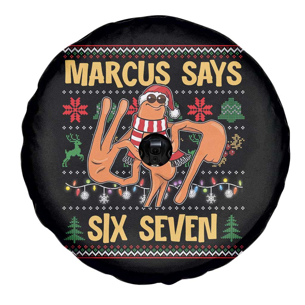 Funny Gen Z Alpha Ugly Christmas Gift Spare Tire Cover Marcus Says Six Seven - Wonder Print Shop