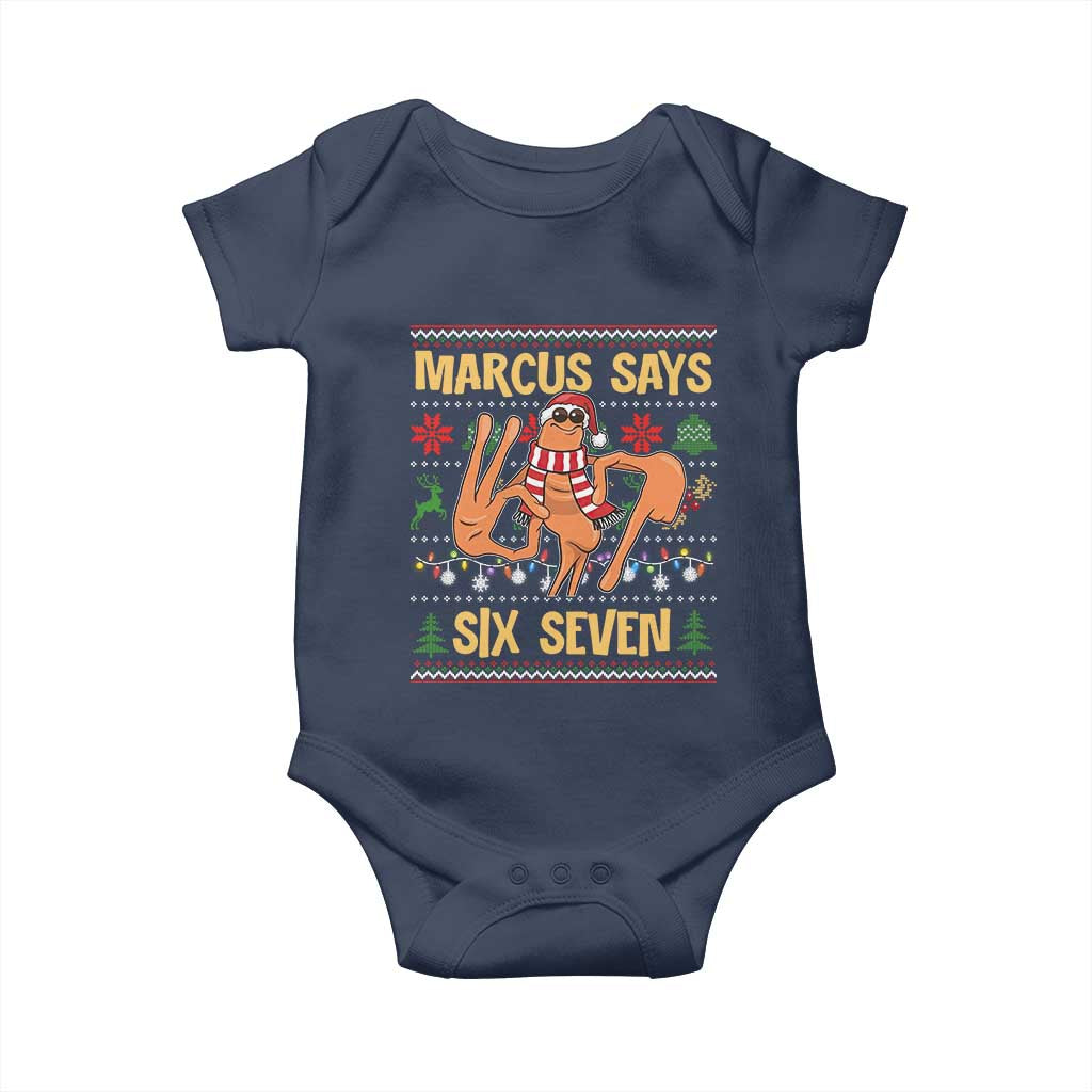 Funny Gen Z Alpha Ugly Christmas Gift Baby Onesie Marcus Says Six Seven - Wonder Print Shop
