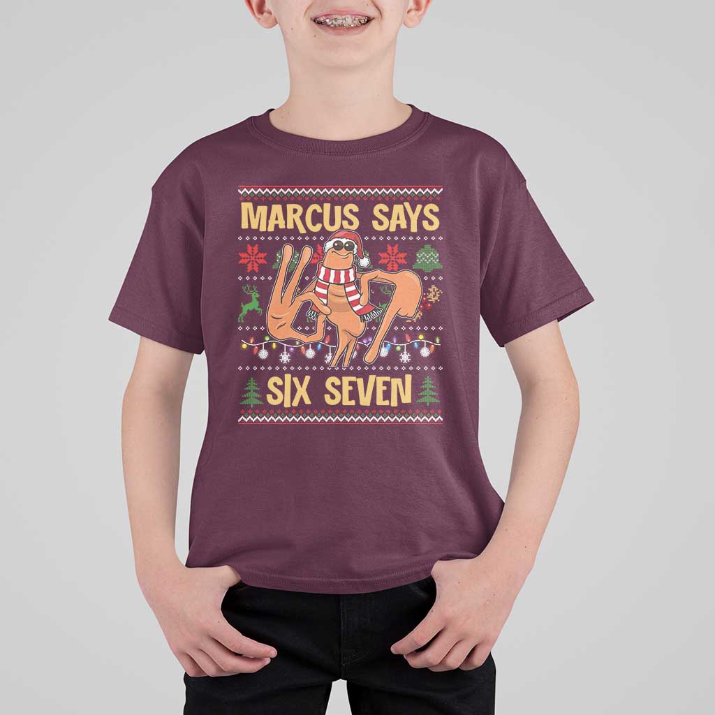Funny Gen Z Alpha Ugly Christmas Gift T Shirt For Kid Marcus Says Six Seven - undefined