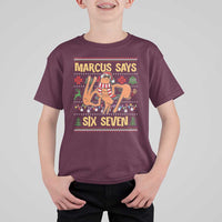 Funny Gen Z Alpha Ugly Christmas Gift T Shirt For Kid Marcus Says Six Seven - undefined