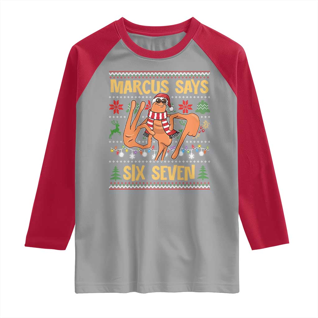 Funny Gen Z Alpha Ugly Christmas Gift Raglan Shirt Marcus Says Six Seven - Wonder Print Shop