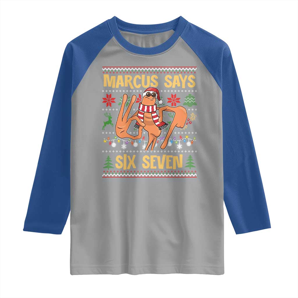 Funny Gen Z Alpha Ugly Christmas Gift Raglan Shirt Marcus Says Six Seven - Wonder Print Shop