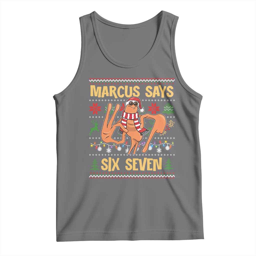 Funny Gen Z Alpha Ugly Christmas Gift Tank Top Marcus Says Six Seven - Wonder Print Shop