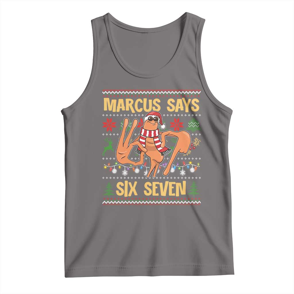Funny Gen Z Alpha Ugly Christmas Gift Tank Top Marcus Says Six Seven - Wonder Print Shop