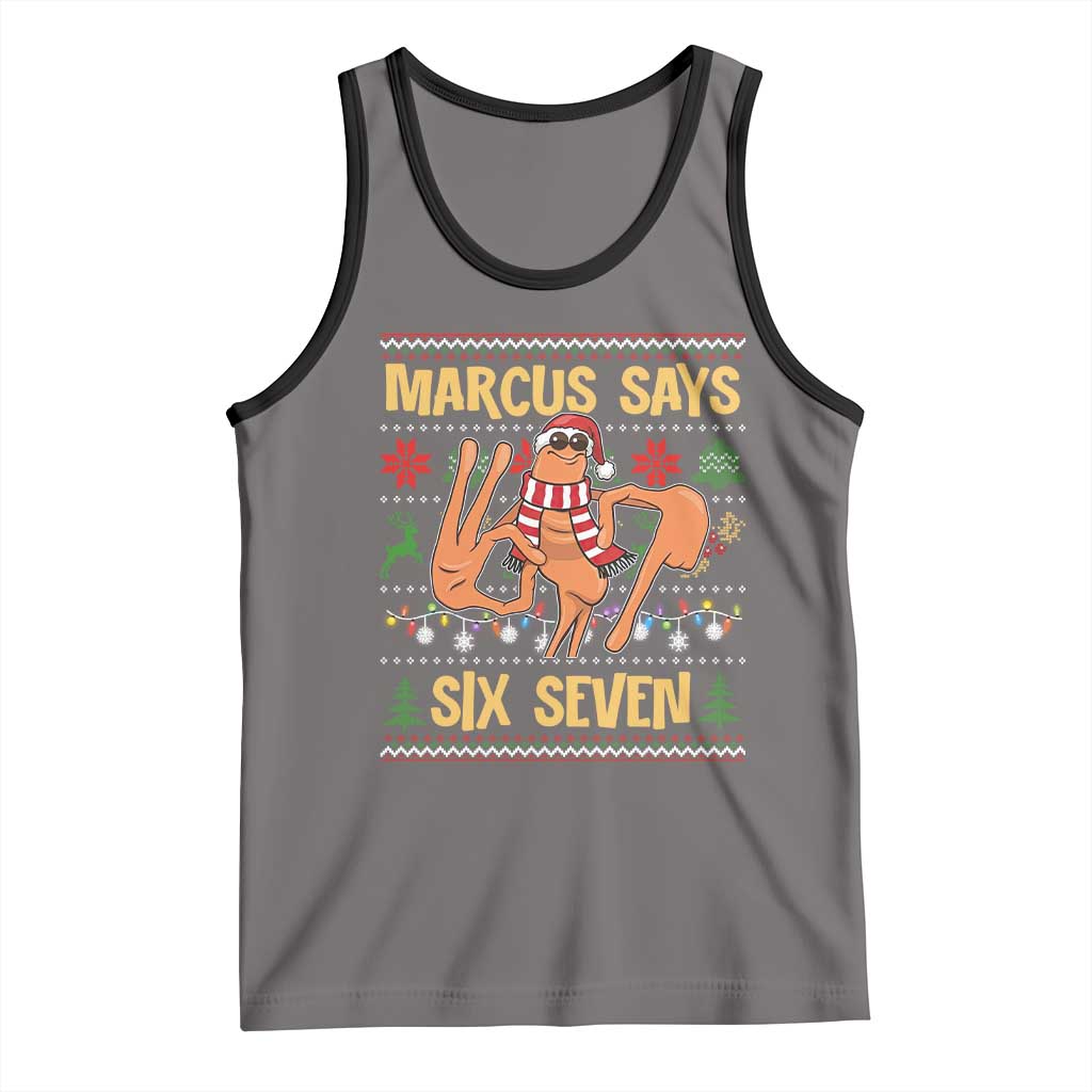 Funny Gen Z Alpha Ugly Christmas Gift Tank Top Marcus Says Six Seven - Wonder Print Shop