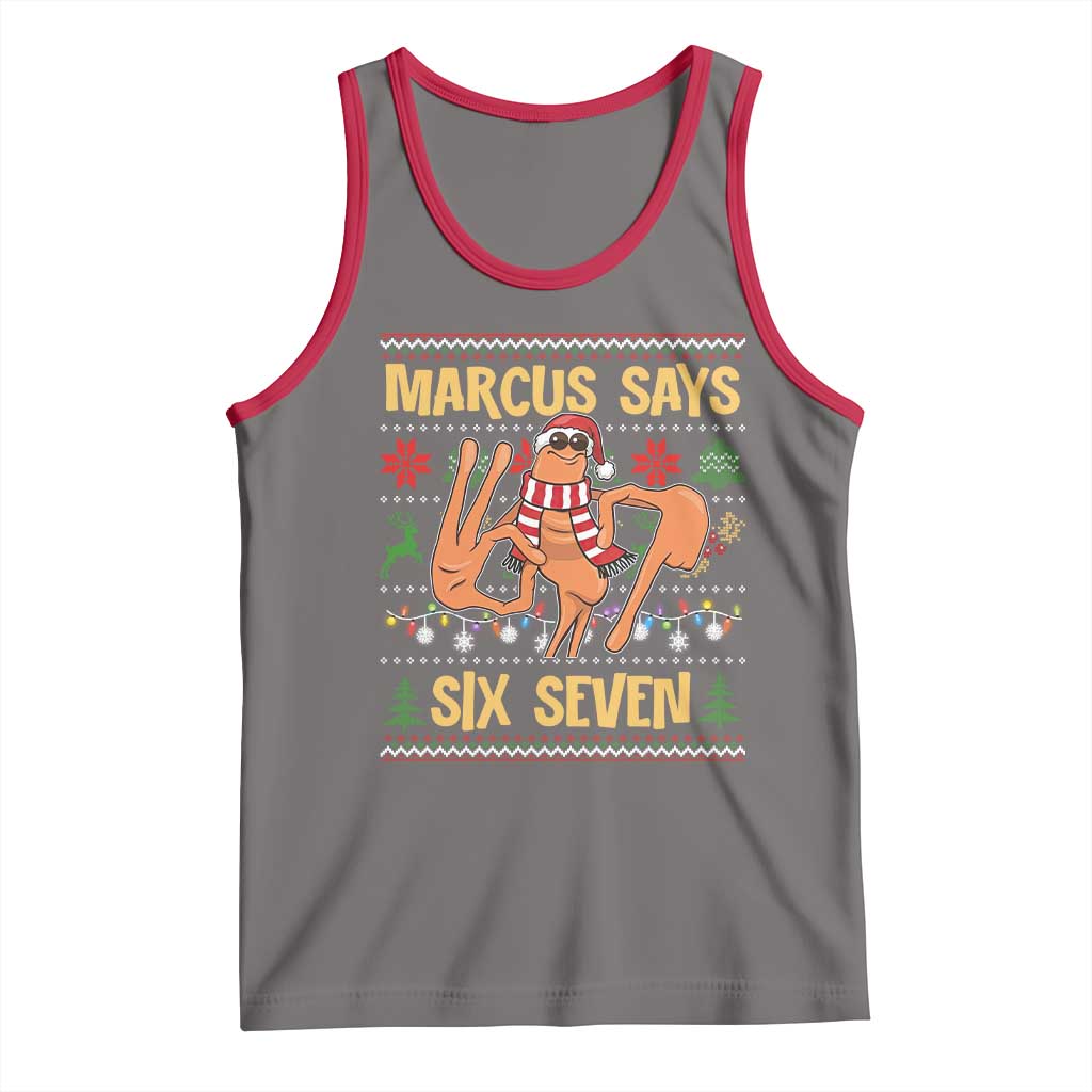 Funny Gen Z Alpha Ugly Christmas Gift Tank Top Marcus Says Six Seven - Wonder Print Shop
