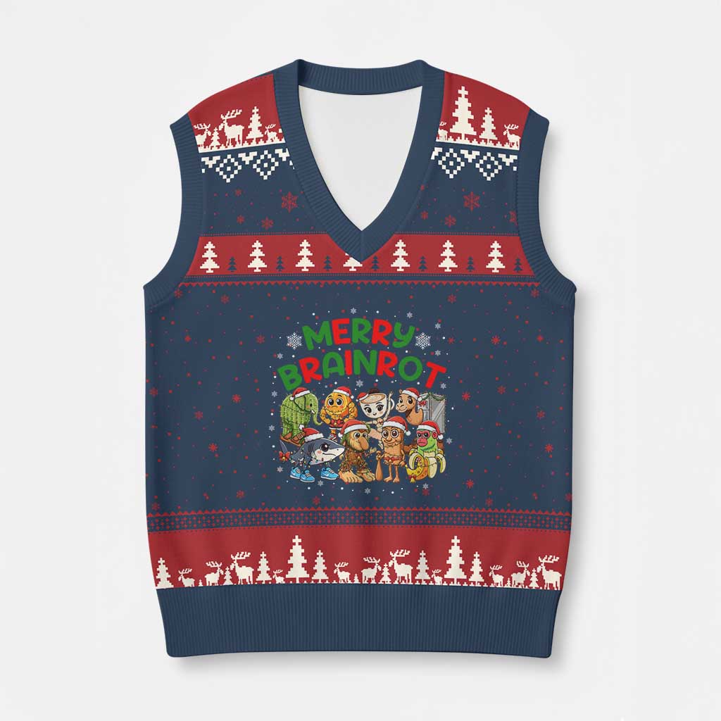 Gen Z Italian Merry Brainrot Xmas V-Neck Knit Sweater Vest Meme Holiday Gift - Wonder Print Shop