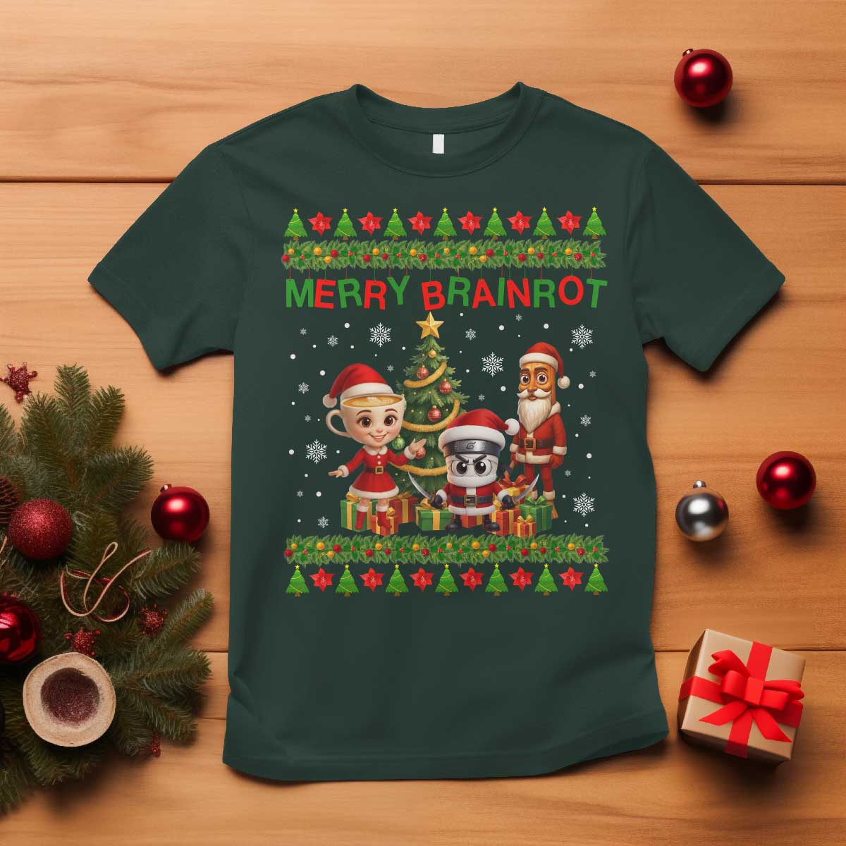 Merry Brainrot T Shirt Funny Ugly Christmas Italian Meme Gift - Wonder Print Shop
