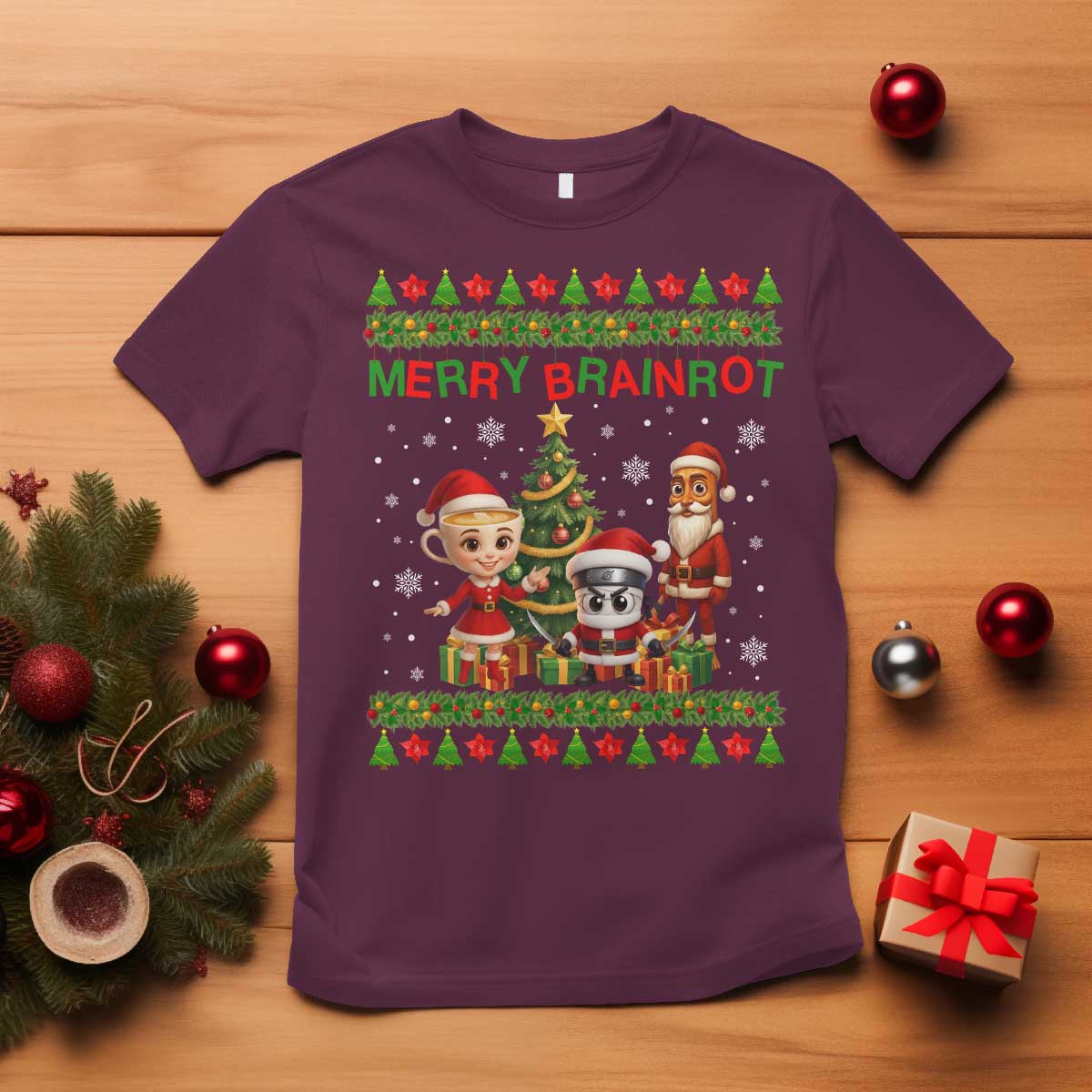 Merry Brainrot T Shirt Funny Ugly Christmas Italian Meme Gift - Wonder Print Shop