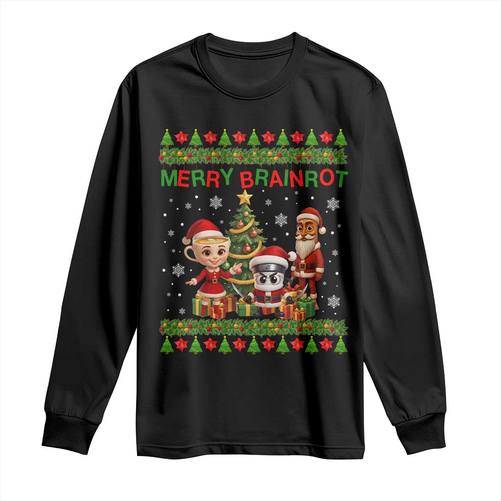 Merry Brainrot Long Sleeve Shirt Funny Ugly Christmas Italian Meme Gift - Wonder Print Shop