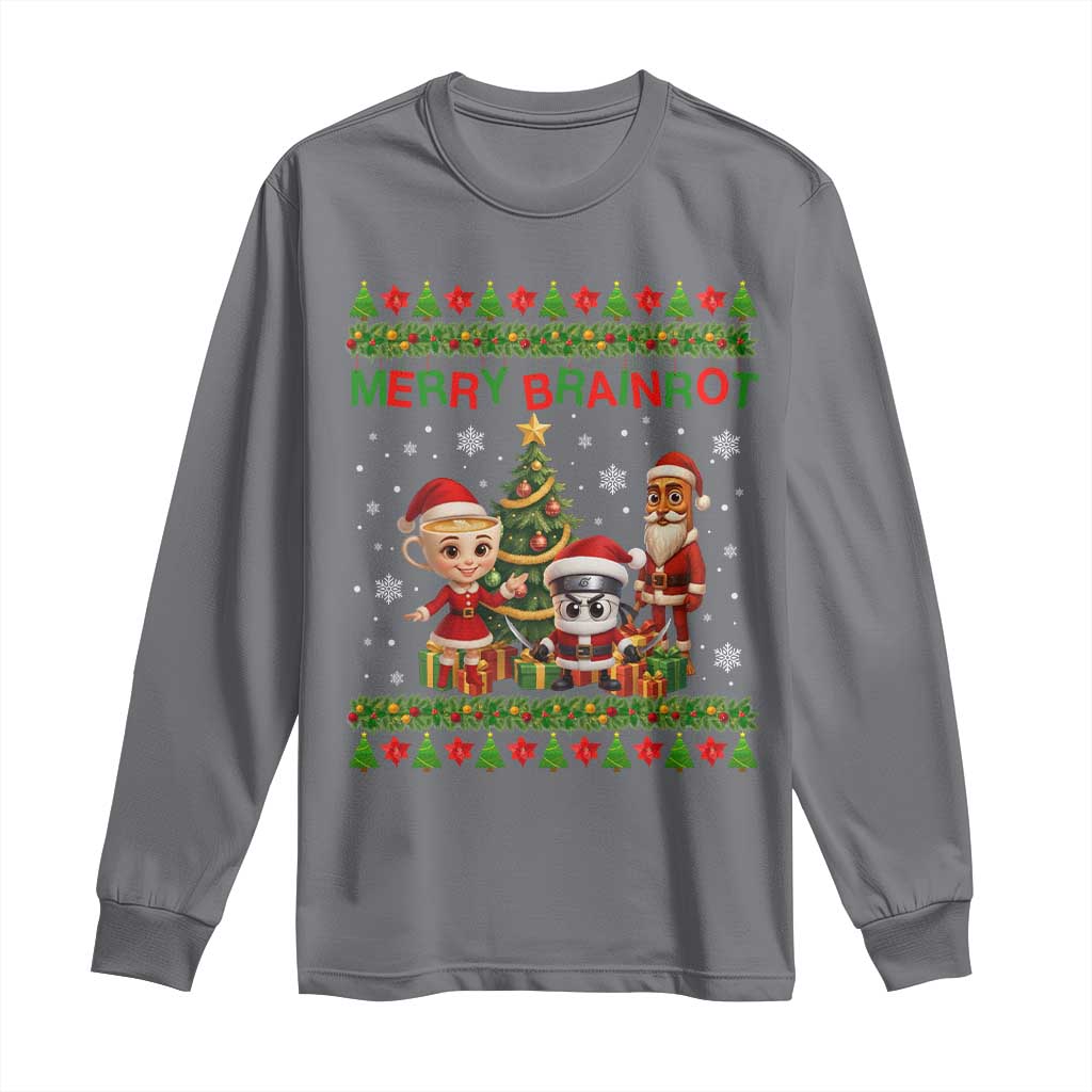Merry Brainrot Long Sleeve Shirt Funny Ugly Christmas Italian Meme Gift - Wonder Print Shop