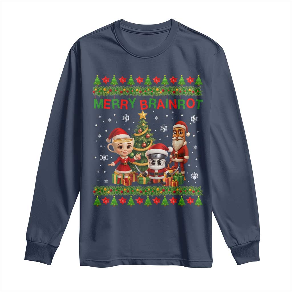 Merry Brainrot Long Sleeve Shirt Funny Ugly Christmas Italian Meme Gift - Wonder Print Shop