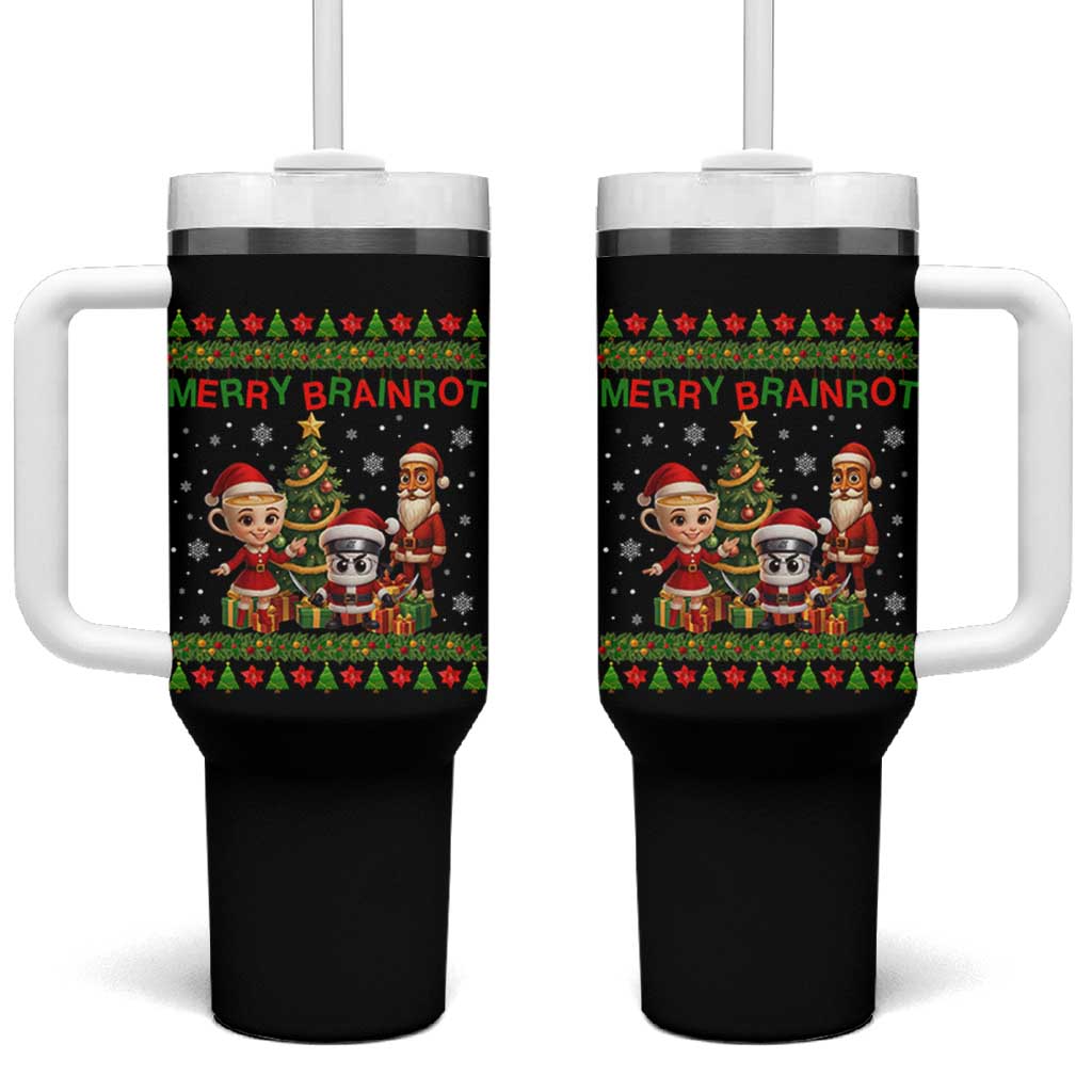 Merry Brainrot Tumbler With Handle Funny Ugly Christmas Italian Meme Gift - Wonder Print Shop