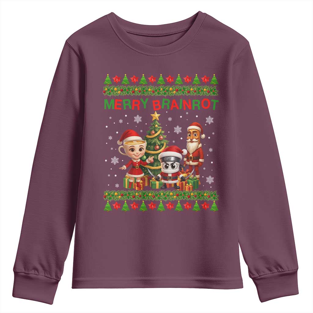 Merry Brainrot Youth Sweatshirt Funny Ugly Christmas Italian Meme Gift - Wonder Print Shop