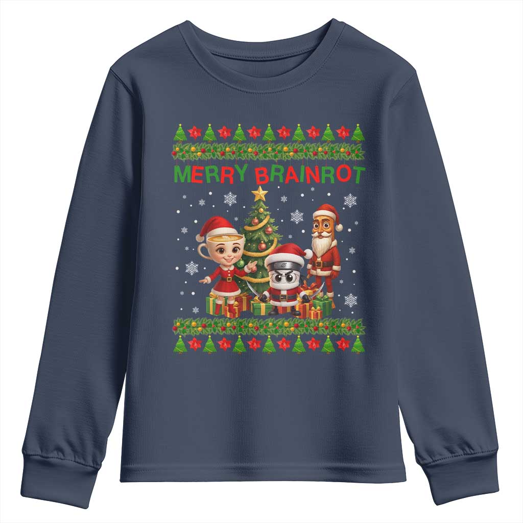 Merry Brainrot Youth Sweatshirt Funny Ugly Christmas Italian Meme Gift - Wonder Print Shop