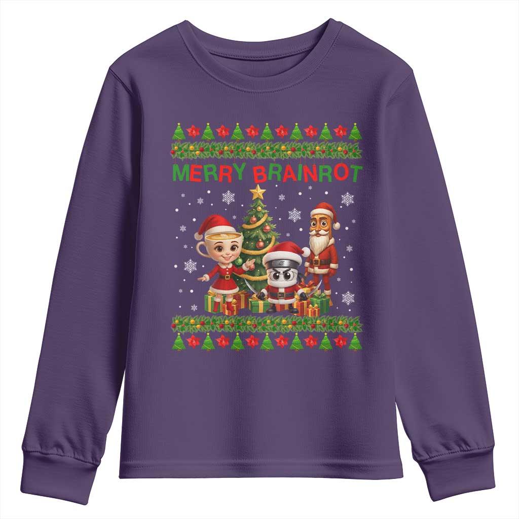 Merry Brainrot Youth Sweatshirt Funny Ugly Christmas Italian Meme Gift - Wonder Print Shop