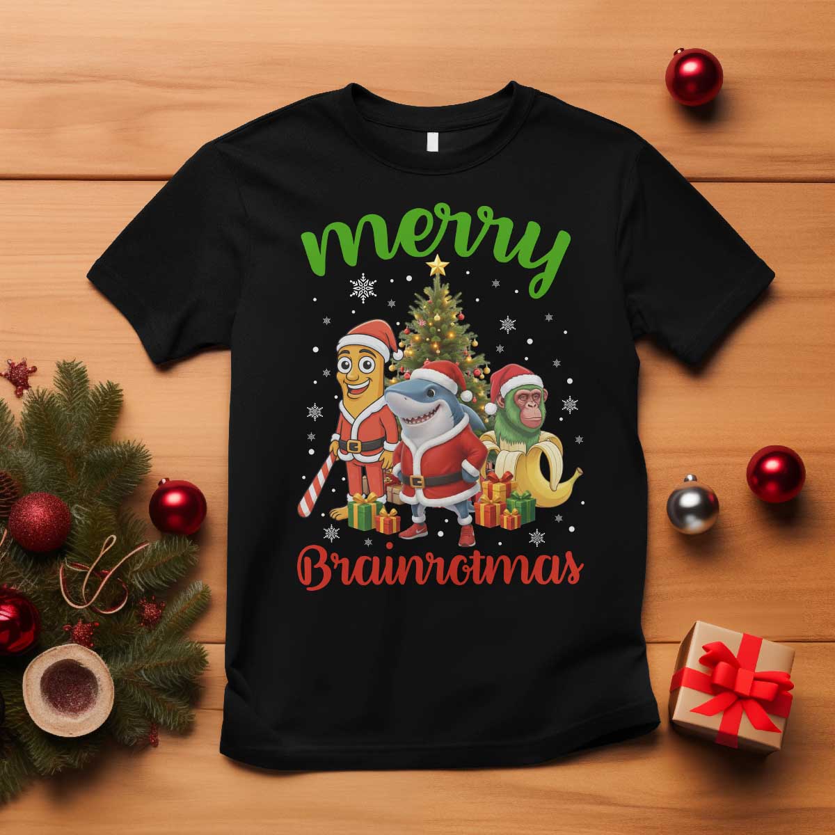 Merry Brainrotmas T Shirt Funny Italian Brainrot Meme Christmas - Wonder Print Shop