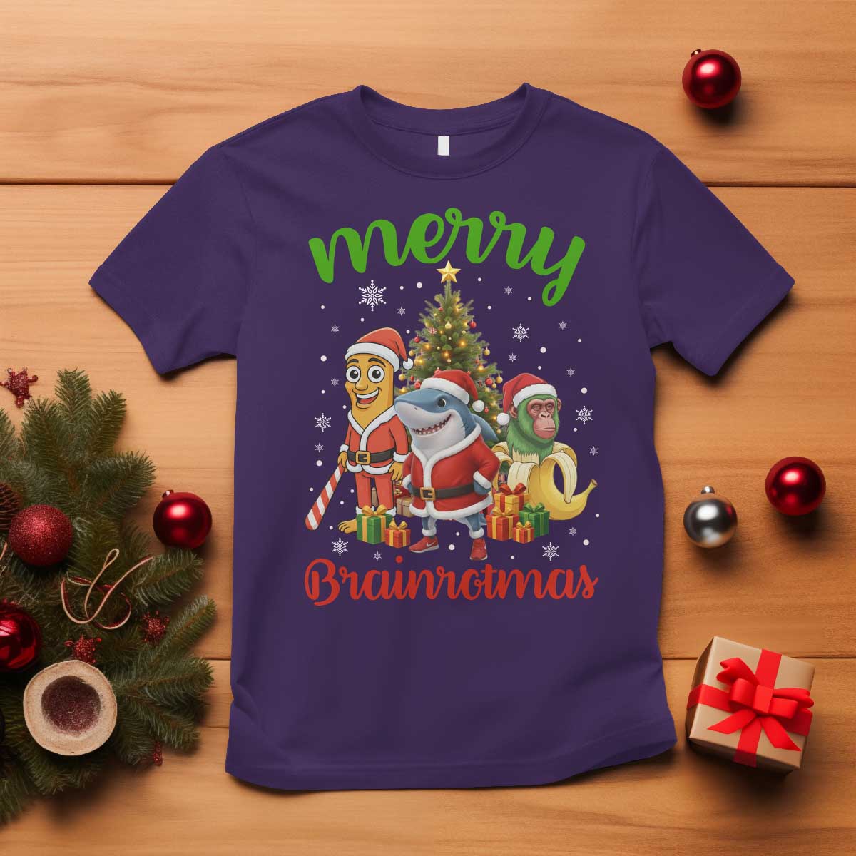 Merry Brainrotmas T Shirt Funny Italian Brainrot Meme Christmas - Wonder Print Shop