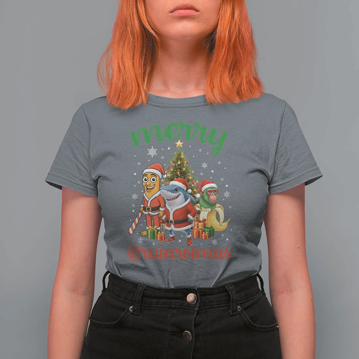 Merry Brainrotmas T Shirt For Women Funny Italian Brainrot Meme Christmas - Wonder Print Shop