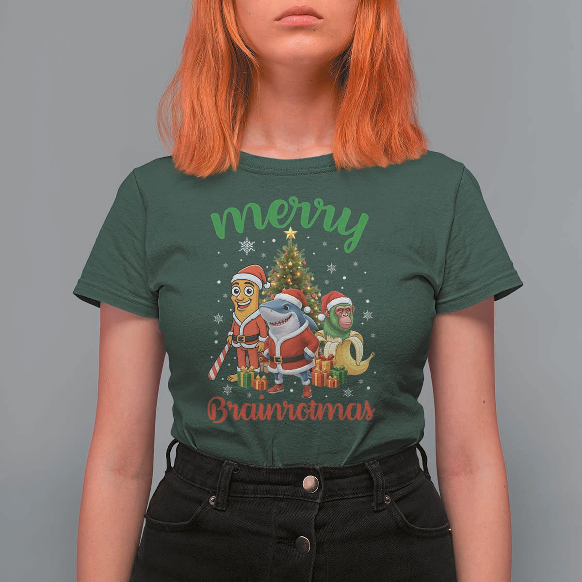 Merry Brainrotmas T Shirt For Women Funny Italian Brainrot Meme Christmas - Wonder Print Shop