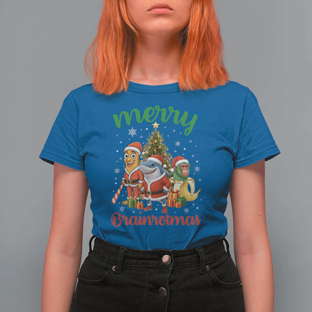 Merry Brainrotmas T Shirt For Women Funny Italian Brainrot Meme Christmas - Wonder Print Shop