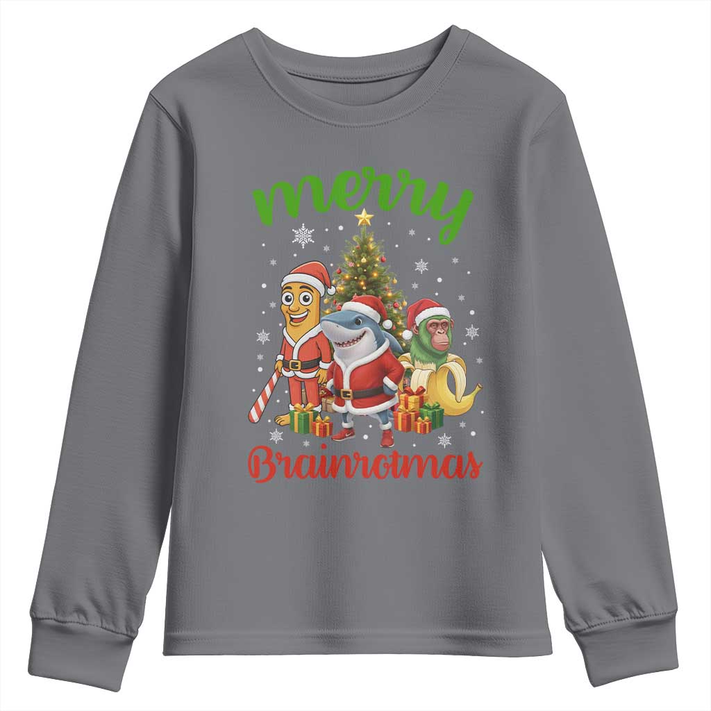 Merry Brainrotmas Youth Sweatshirt Funny Italian Brainrot Meme Christmas - Wonder Print Shop