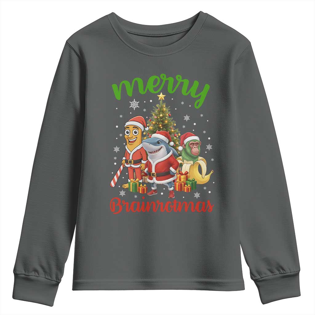 Merry Brainrotmas Youth Sweatshirt Funny Italian Brainrot Meme Christmas - Wonder Print Shop