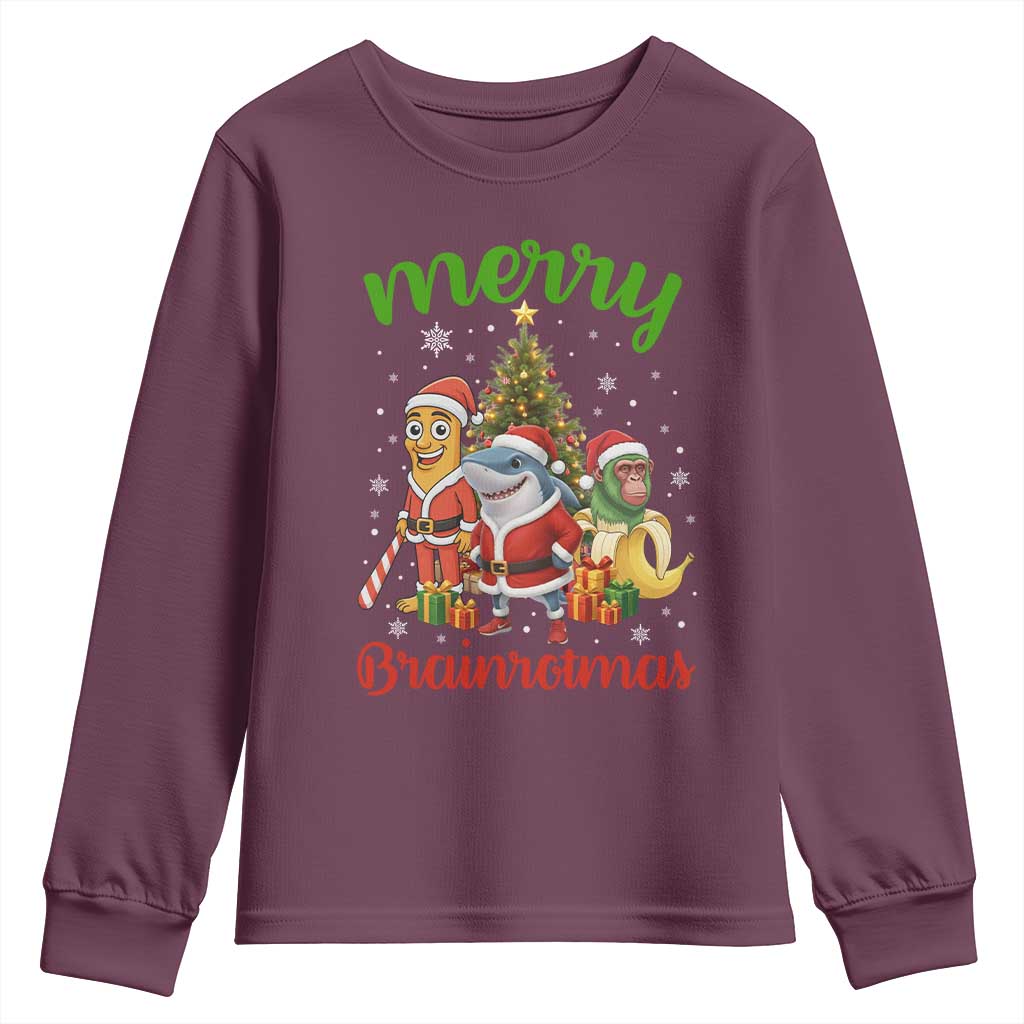 Merry Brainrotmas Youth Sweatshirt Funny Italian Brainrot Meme Christmas - Wonder Print Shop