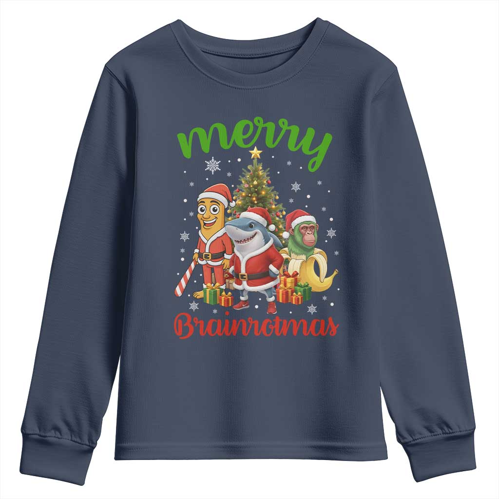Merry Brainrotmas Youth Sweatshirt Funny Italian Brainrot Meme Christmas - Wonder Print Shop