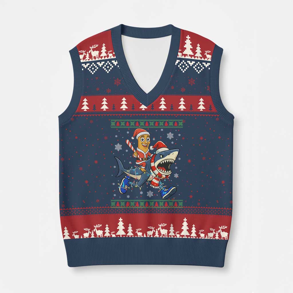 Funny Tung Tung Sahur Riding Tralala V-Neck Knit Sweater Vest Ugly Chritstmas Italian Brainrot Meme - Wonder Print Shop