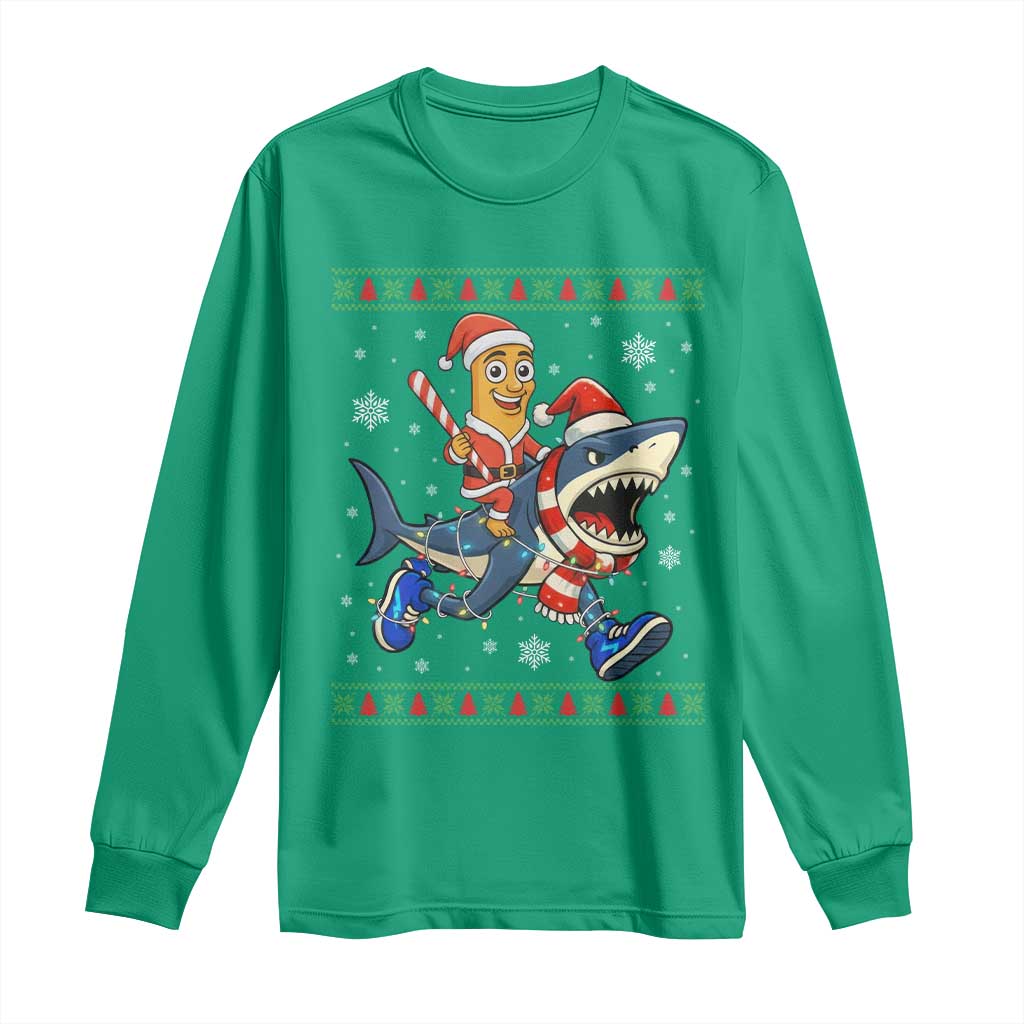 Funny Tung Tung Sahur Riding Tralala Long Sleeve Shirt Ugly Chritstmas Italian Brainrot Meme - Wonder Print Shop
