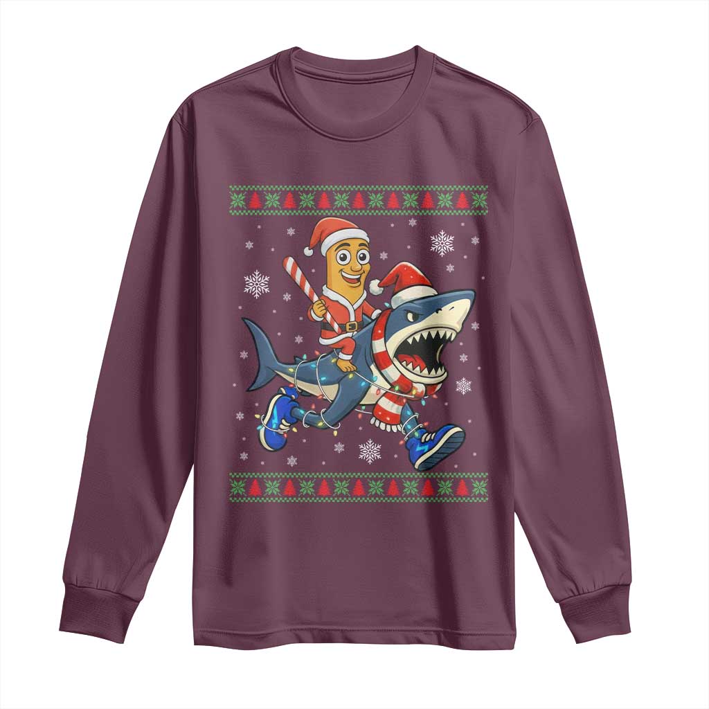 Funny Tung Tung Sahur Riding Tralala Long Sleeve Shirt Ugly Chritstmas Italian Brainrot Meme - Wonder Print Shop