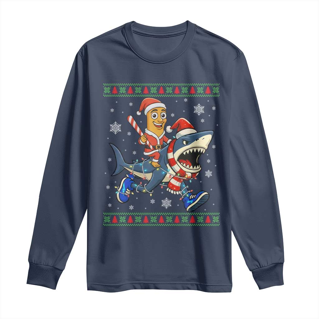 Funny Tung Tung Sahur Riding Tralala Long Sleeve Shirt Ugly Chritstmas Italian Brainrot Meme - Wonder Print Shop
