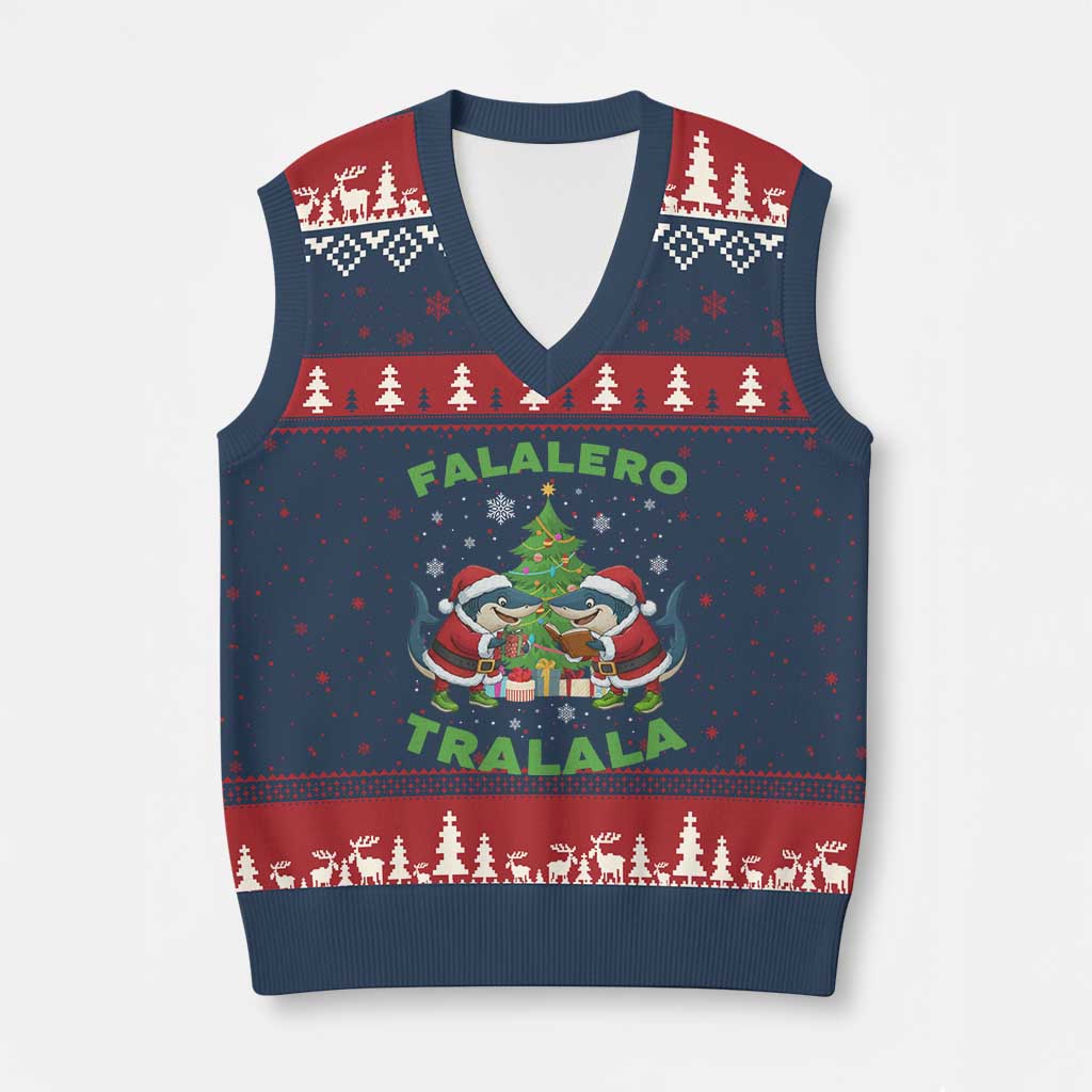 Falalero Tralala V-Neck Knit Sweater Vest Funny Italian Brainrot Meme Xmas Gift - Wonder Print Shop