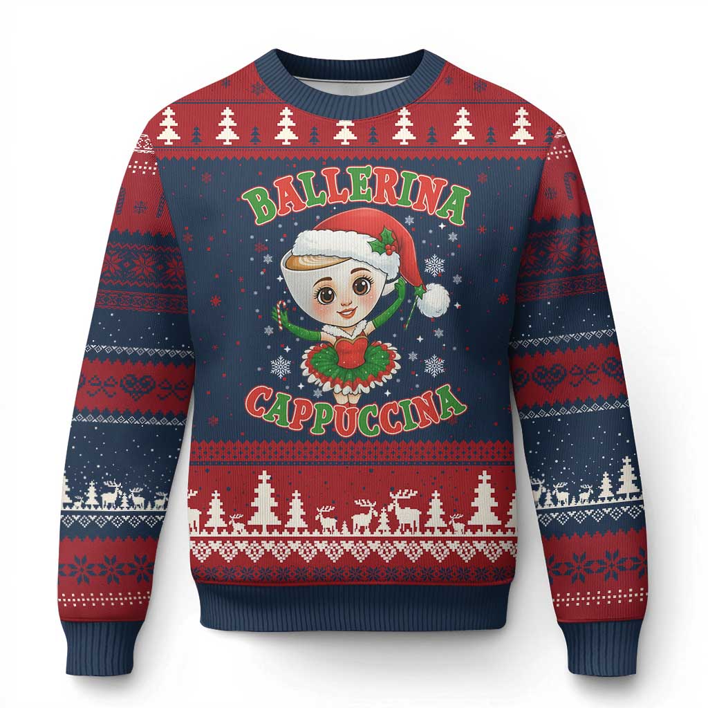 Ballerina Cappuccina Ugly Christmas Sweater Funny Italian Brainrot Meme Xmas Gift - Wonder Print Shop