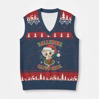 Ballerina Cappuccina V-Neck Knit Sweater Vest Funny Italian Brainrot Meme Xmas Gift - Wonder Print Shop