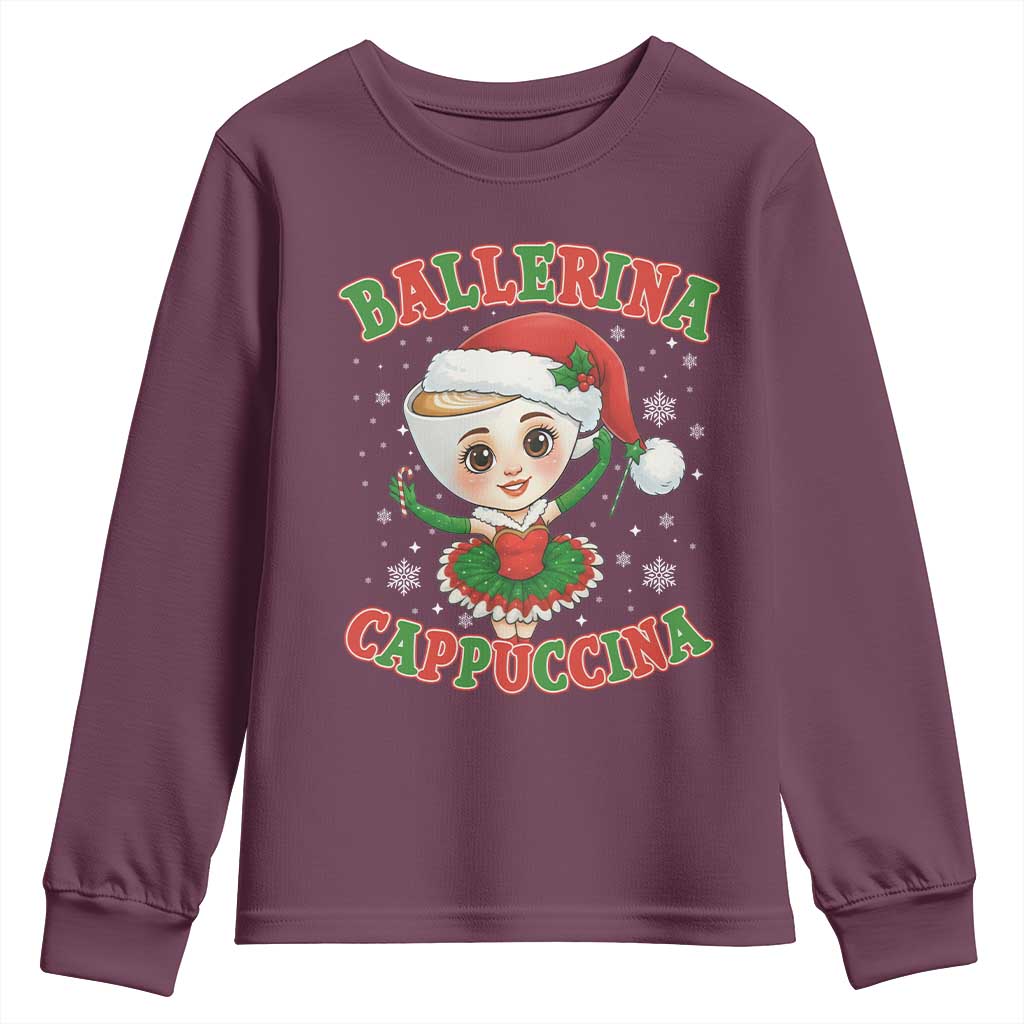 Ballerina Cappuccina Youth Sweatshirt Funny Italian Brainrot Meme Christmas Gift - Wonder Print Shop