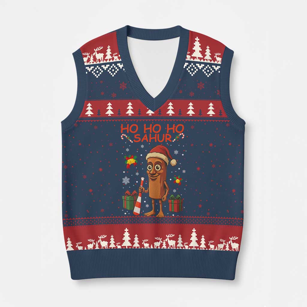Ho Ho Ho Sahur Italian Brainrot Meme V-Neck Knit Sweater Vest Funny Gen Z Alpha Xmas Gift - Wonder Print Shop
