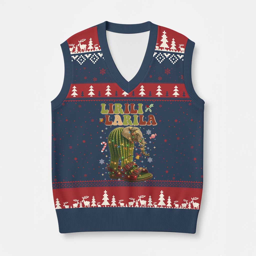 Funny Lirili Larila Italian Brainrot Meme V-Neck Knit Sweater Vest Christmas Gift - Wonder Print Shop